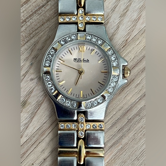 Dufonte Ladies Watch Crystal Embellishments Light Gold Dial Two Tone Bracelet - Picture 3 of 11